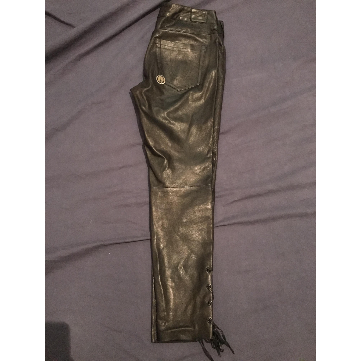 Leather slim pants True Religion Black 